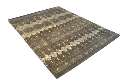 Design Brown, Silver and Beige Hand Knotted 8x10 Wool and Art Silk Area Rug - The Rug Decor