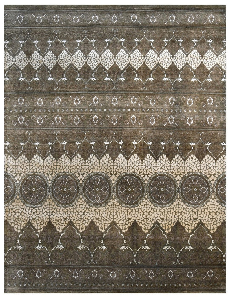 Design Brown, Silver and Beige Hand Knotted 8x10 Wool and Art Silk Area Rug - The Rug Decor