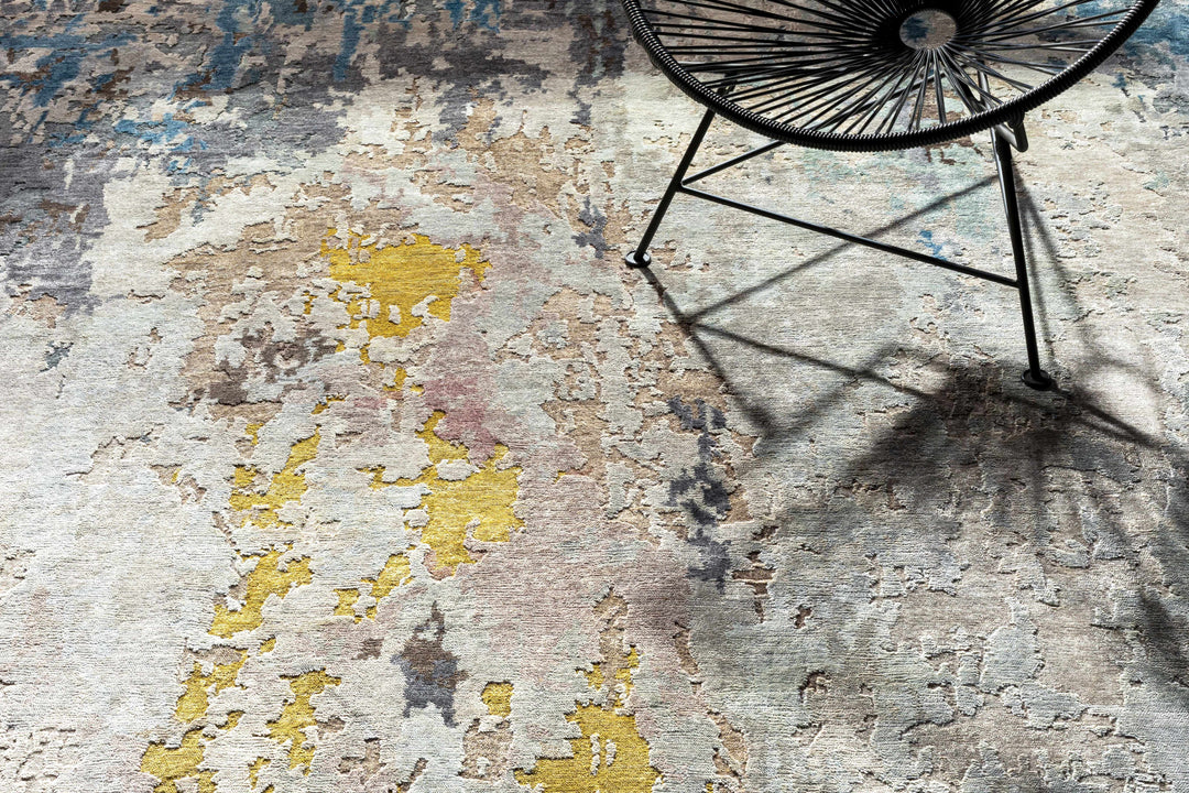 Dewitt Modern Abstract Design Beige Hand Knotted Area Rug