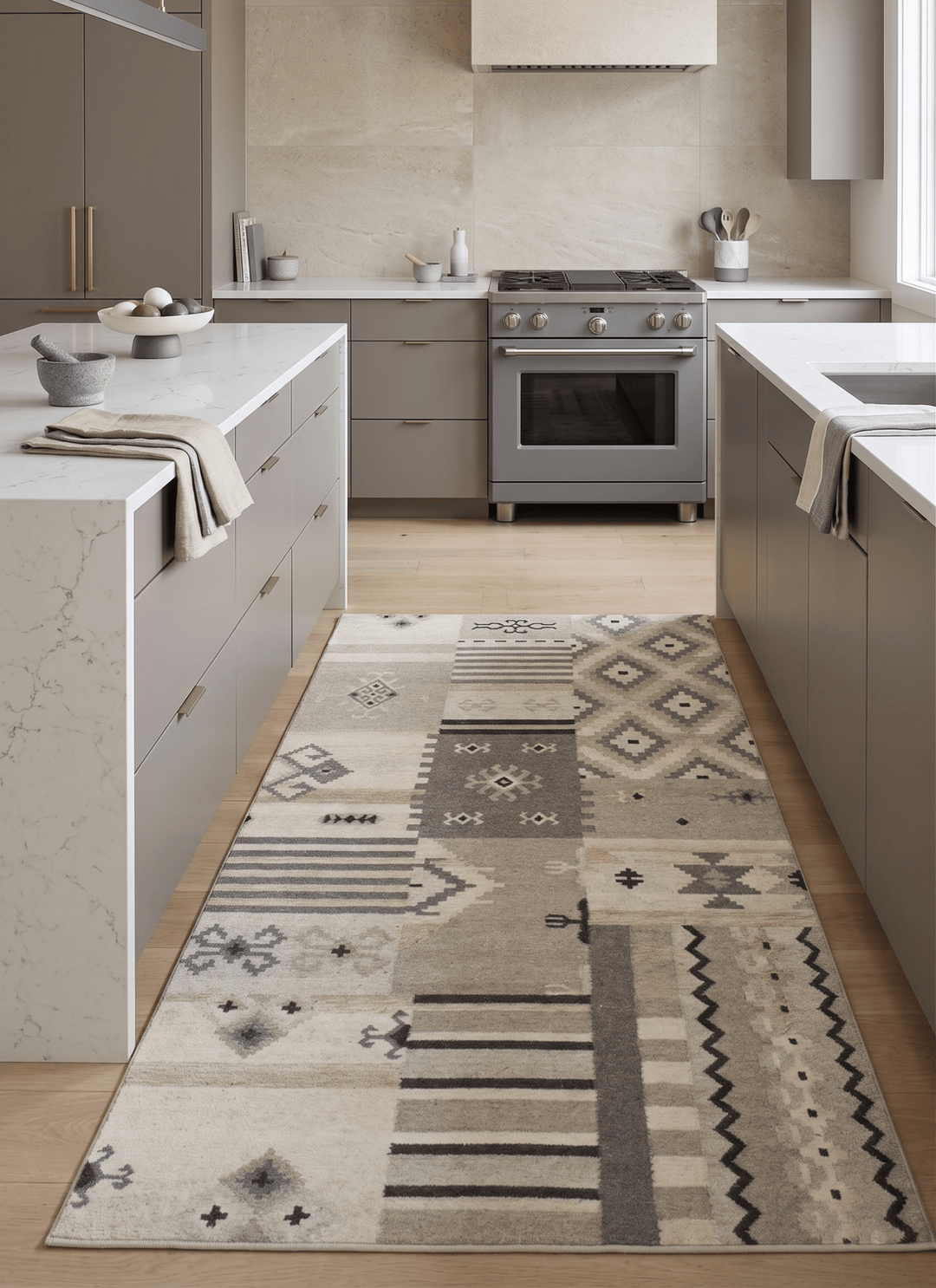 Dhurrie Beige Modern Tribal Pattern Wool Area Rug - The Rug Decor