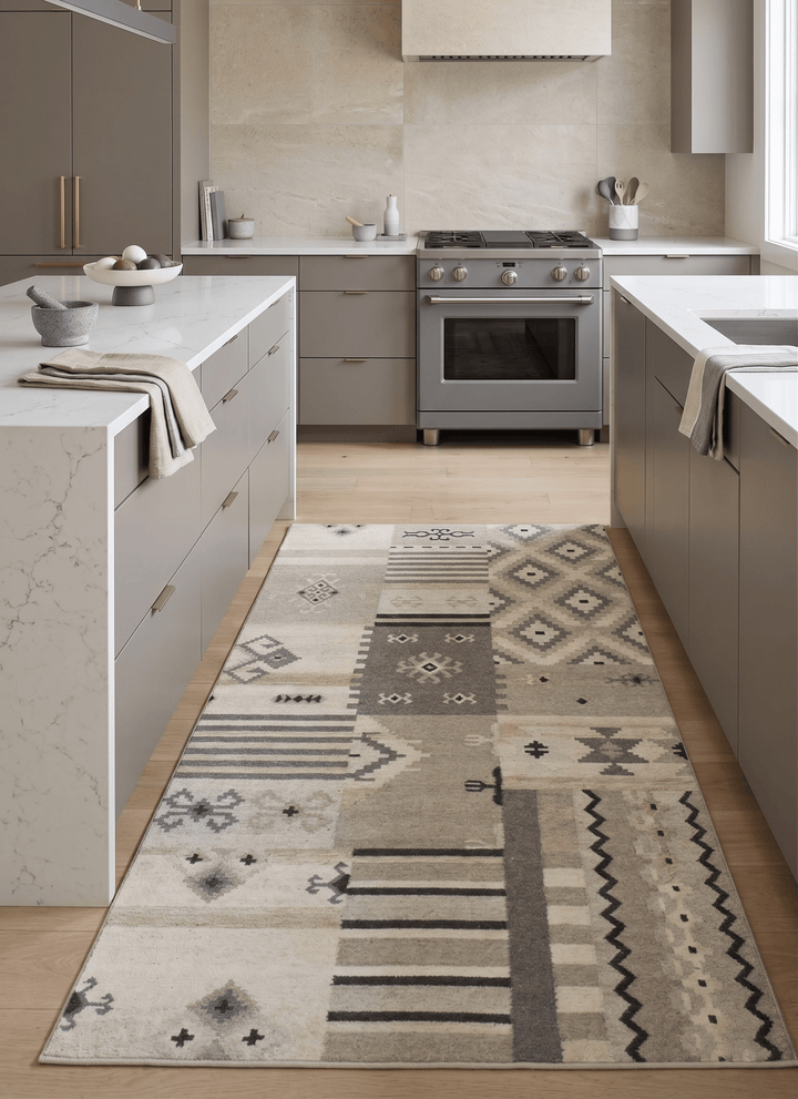 Dhurrie Beige Modern Tribal Pattern Wool Area Rug - The Rug Decor