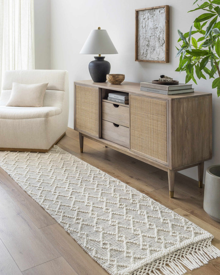 Diata Contemporary Trellis Ivory & Black Hand Woven Wool Rug - The Rug Decor