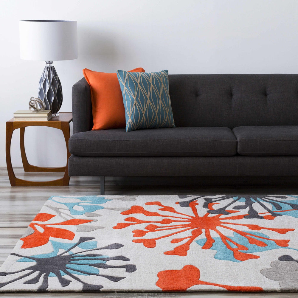 Dickens Modern Style Off White And Teal Hand Tufted Blooming Rug - The Rug Decor