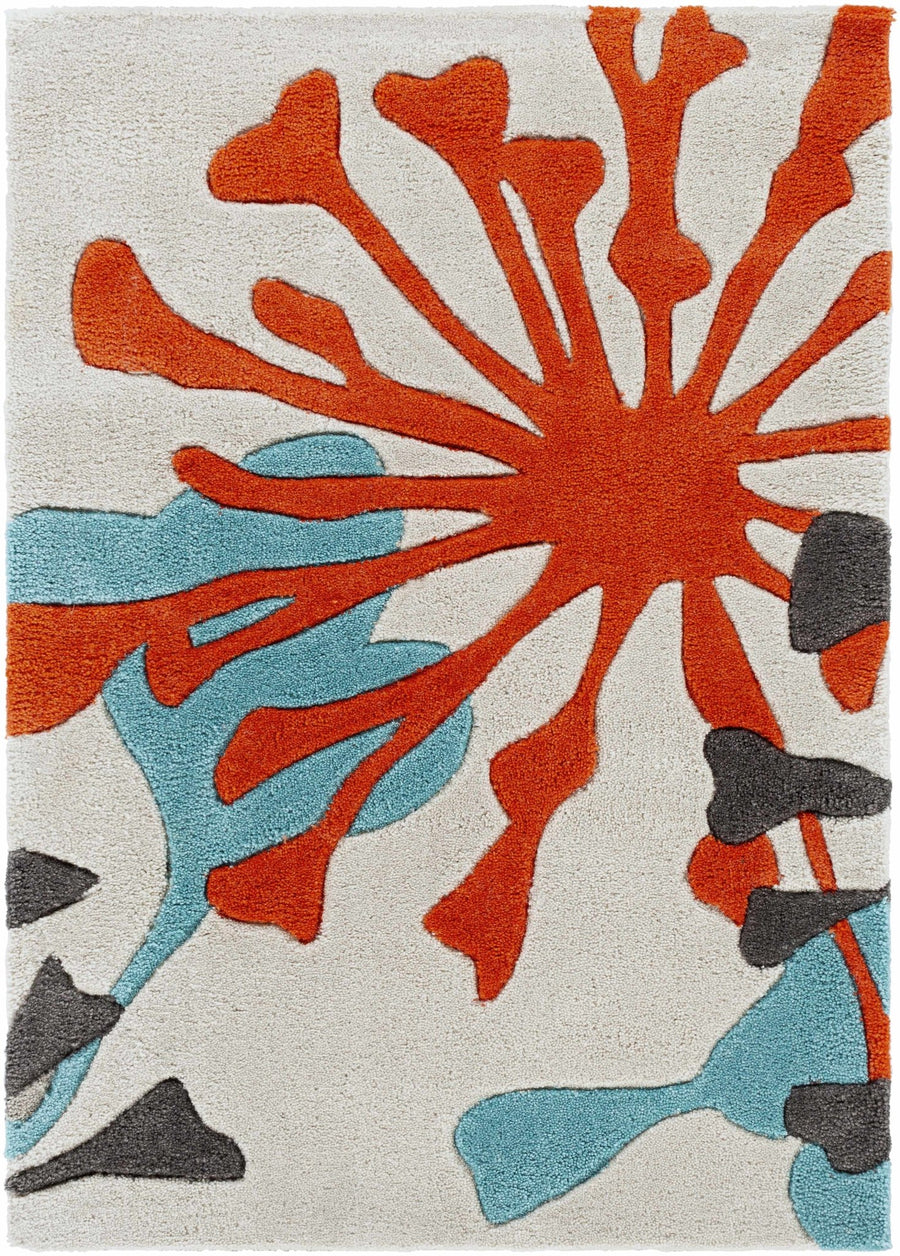 Dickens Modern Style Off White And Teal Hand Tufted Blooming Rug - The Rug Decor