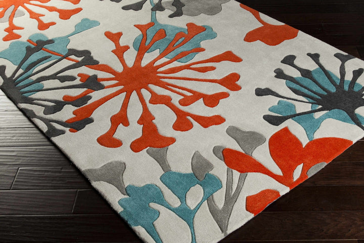 Dickens Modern Style Off White And Teal Hand Tufted Blooming Rug - The Rug Decor
