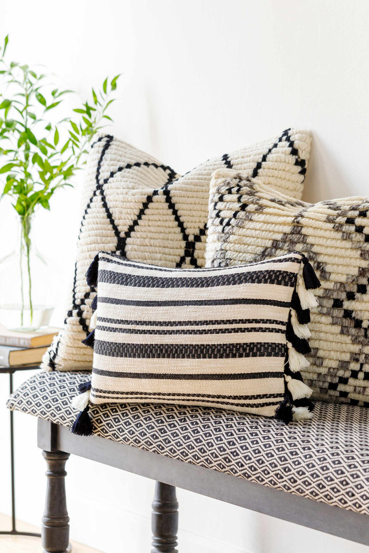Munden Beige and Black Striped Lumbar Pillow