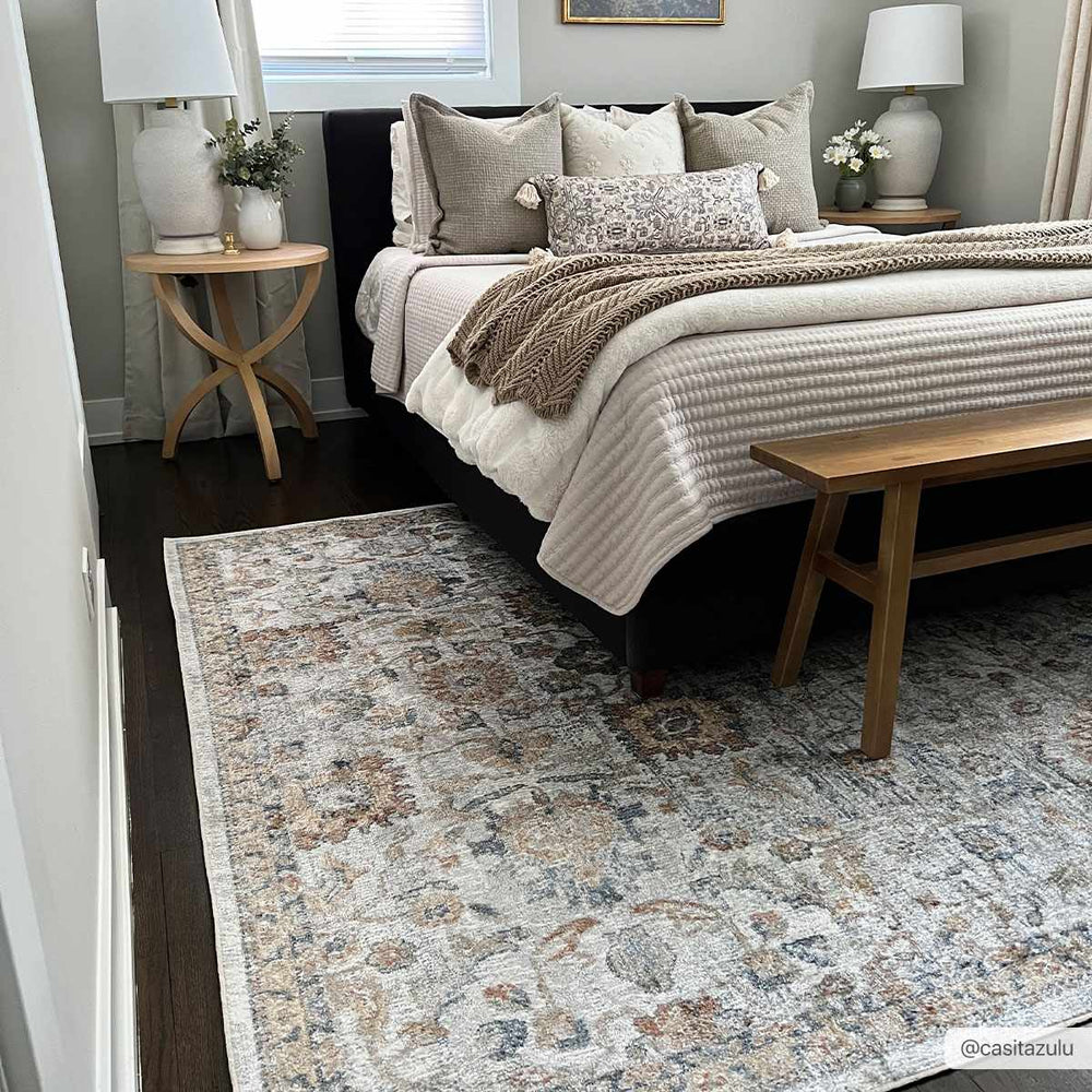 Dion Traditional Style Beige And Gray Washable Area Rug - The Rug Decor