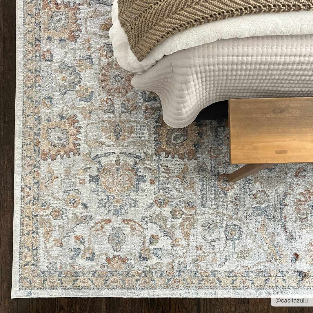 Dion Traditional Style Beige And Gray Washable Area Rug - The Rug Decor