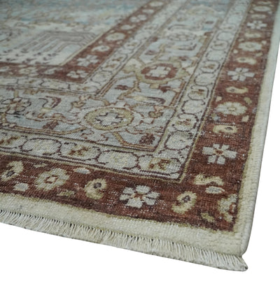 Distress Finish Tree of life Gray, Ivory, Brown and Olive Traditional Floral Hand knotted 8x10 wool Area Rug - The Rug Decor