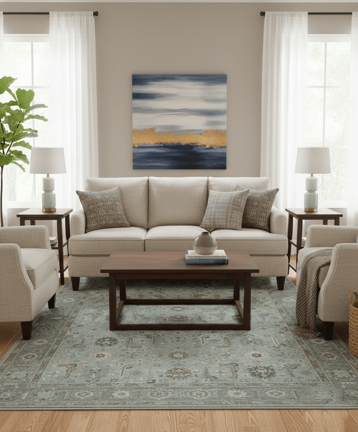 Distressed and Blue Silver Hand Knotted Traditional Wool Area Rug - The Rug Decor