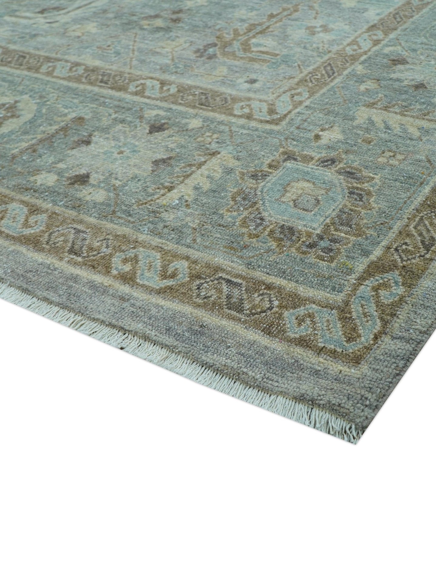 Distressed and Blue Silver Hand Knotted Traditional Wool Area Rug - The Rug Decor