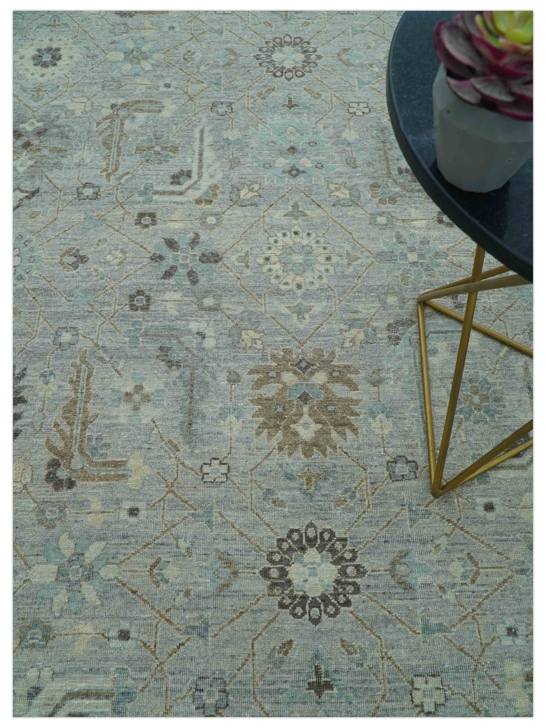 Distressed and Blue Silver Hand Knotted Traditional Wool Area Rug - The Rug Decor