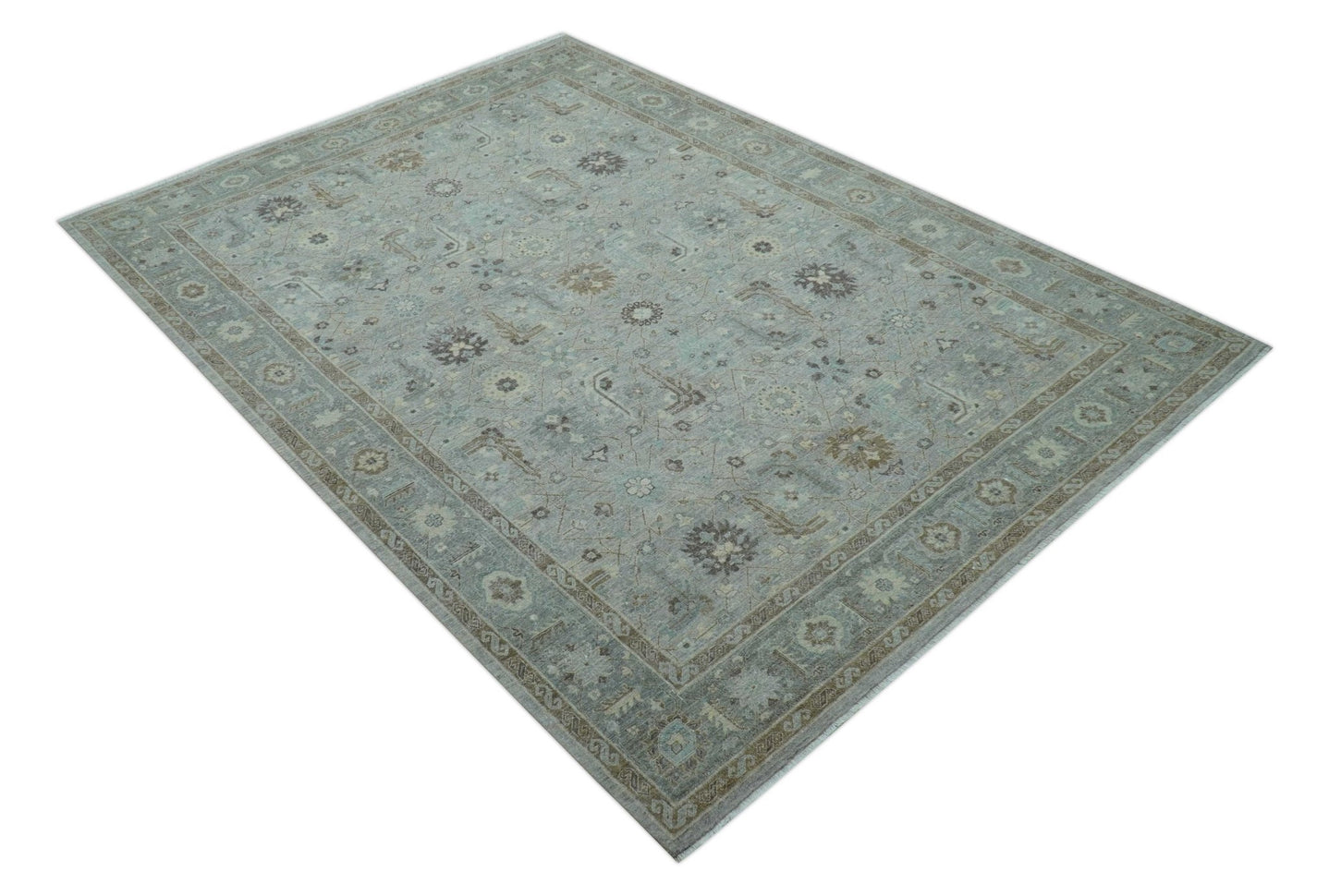 Distressed and Blue Silver Hand Knotted Traditional Wool Area Rug - The Rug Decor