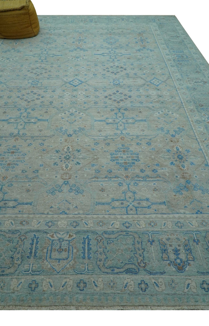 Distressed Design Silver And Beige Hand Knotted 10x14 Wool Area Rug - The Rug Decor