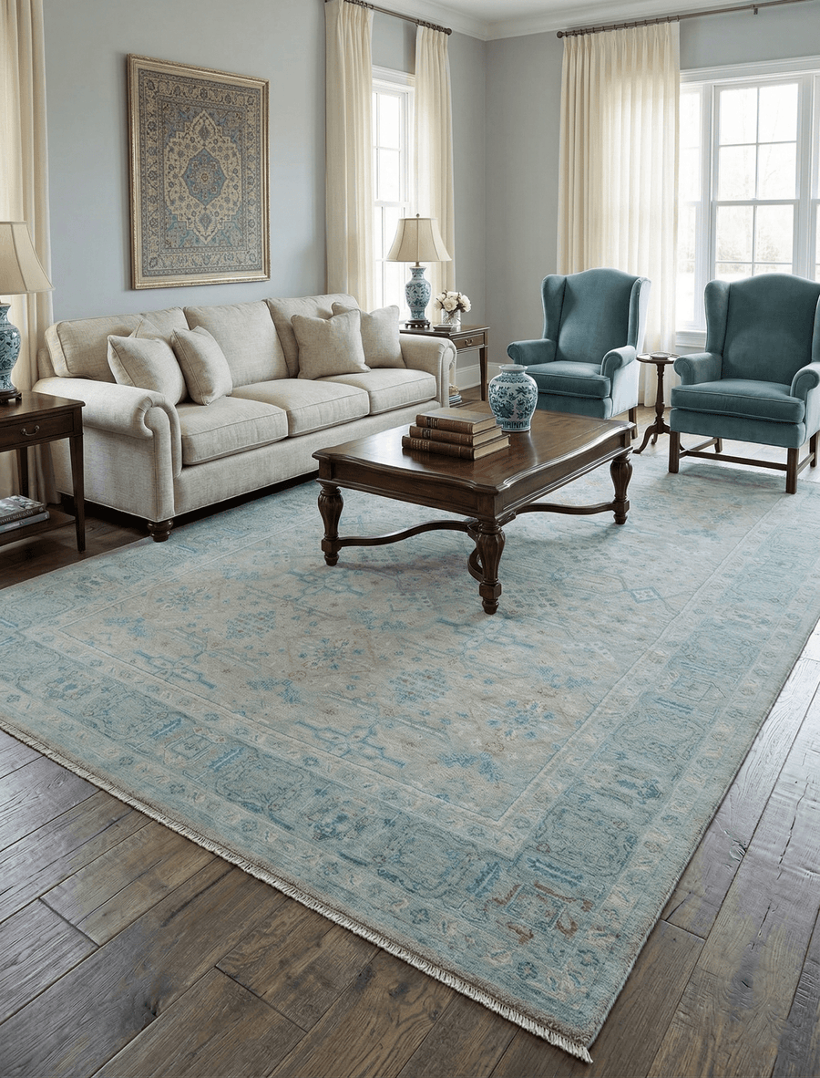 Distressed Design Silver And Beige Hand Knotted 10x14 Wool Area Rug - The Rug Decor