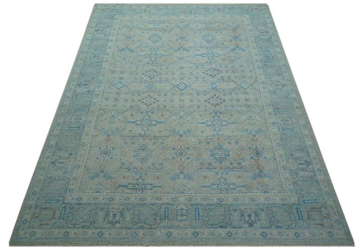 Distressed Design Silver And Beige Hand Knotted 10x14 Wool Area Rug - The Rug Decor