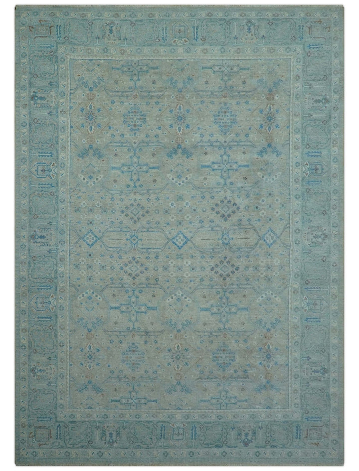Distressed Design Silver And Beige Hand Knotted 10x14 Wool Area Rug - The Rug Decor