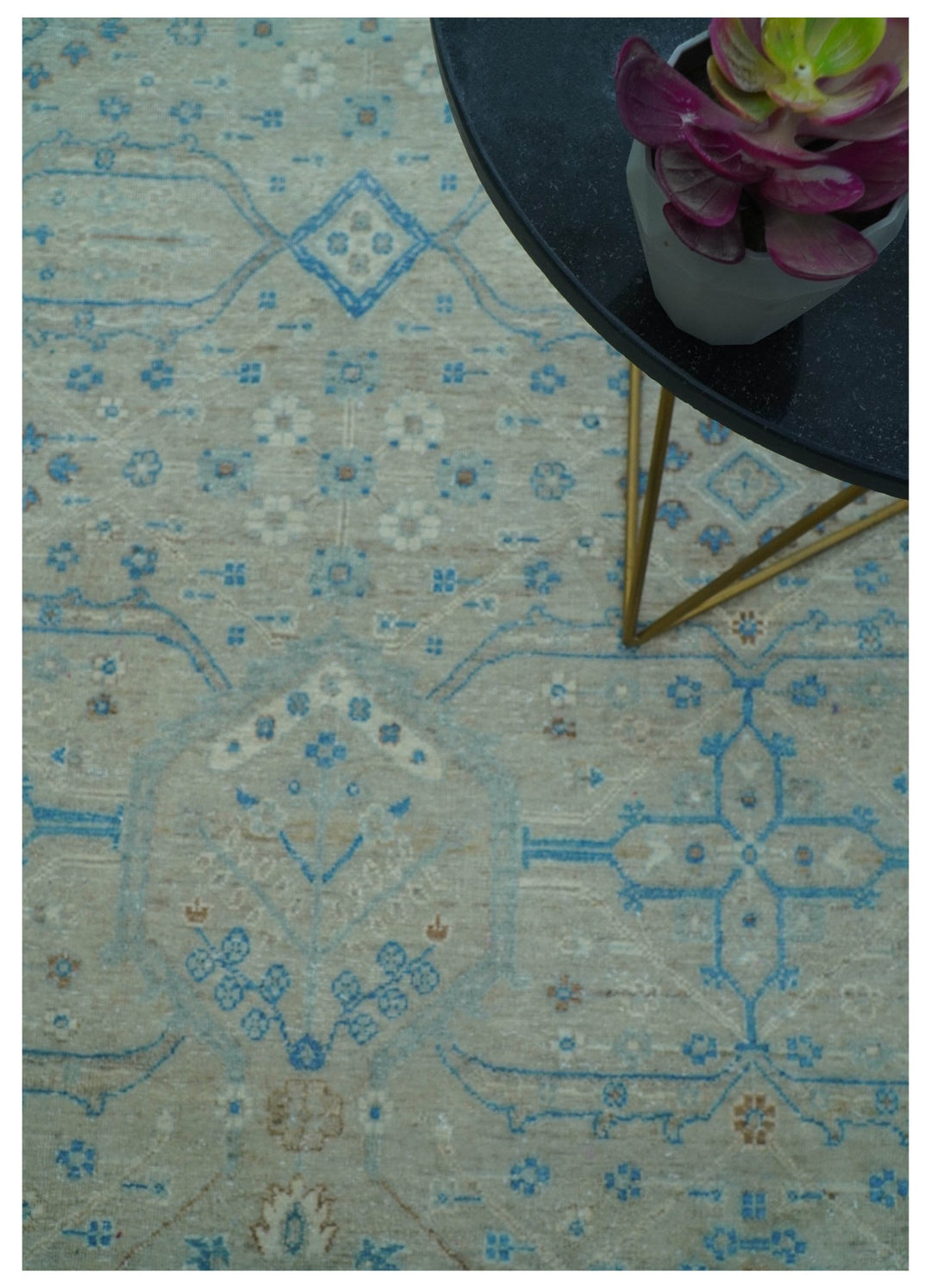 Distressed Design Silver And Beige Hand Knotted 10x14 Wool Area Rug - The Rug Decor
