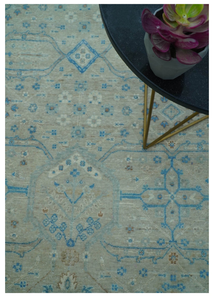 Distressed Design Silver And Beige Hand Knotted 10x14 Wool Area Rug - The Rug Decor