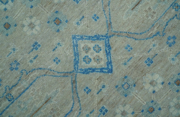 Distressed Design Silver And Beige Hand Knotted 10x14 Wool Area Rug - The Rug Decor