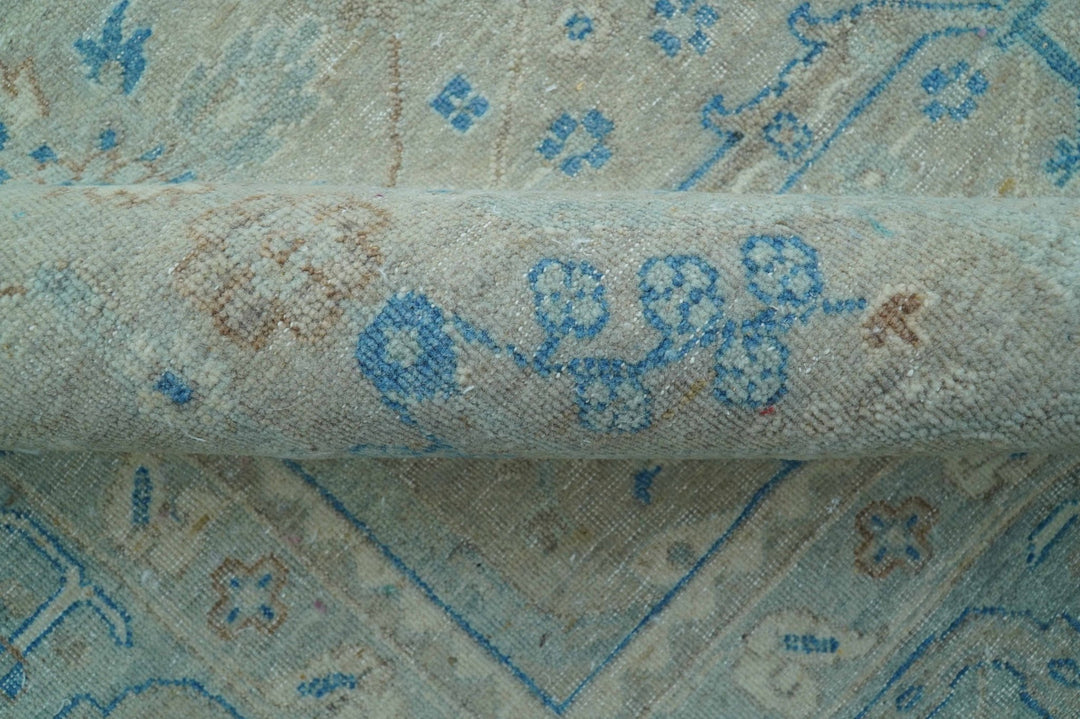 Distressed Design Silver And Beige Hand Knotted 10x14 Wool Area Rug - The Rug Decor