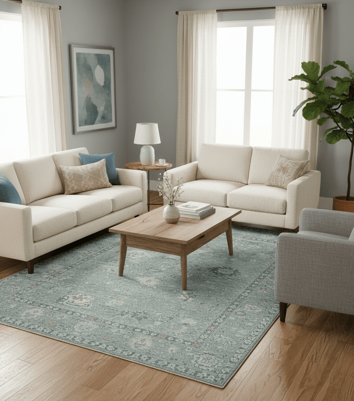 Distressed finished 8x10 Gray and Silver Low Pile wool Rug - The Rug Decor