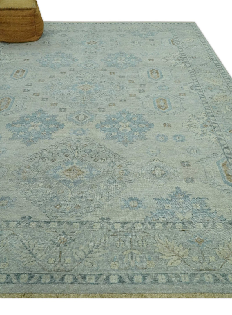 Distressed Finished Beige and Gray 9x12 Traditional design Low Pile wool Rug - The Rug Decor