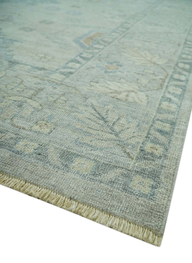 Distressed Finished Beige and Gray 9x12 Traditional design Low Pile wool Rug - The Rug Decor