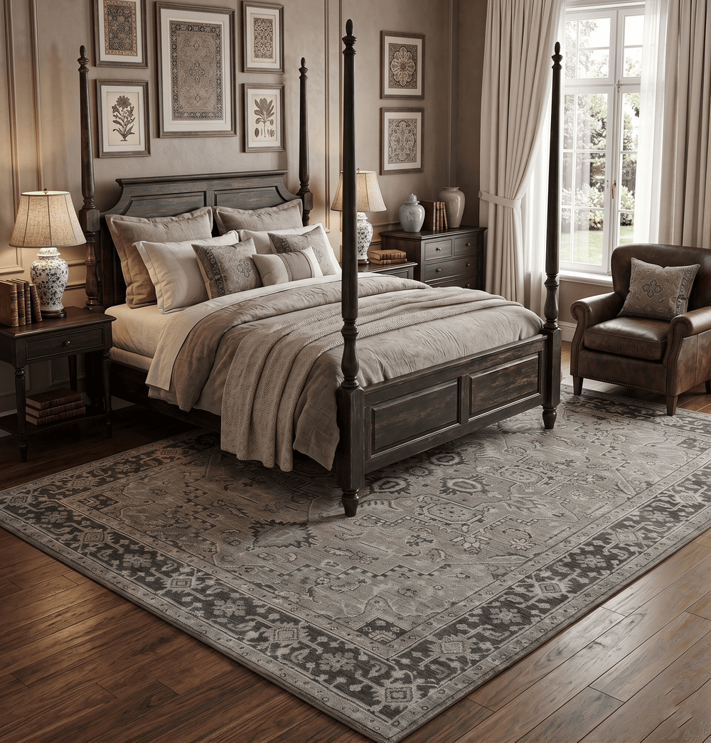 Distressed finished Traditional Hand Knotted Taupe and Ivory wool Area Rug - The Rug Decor