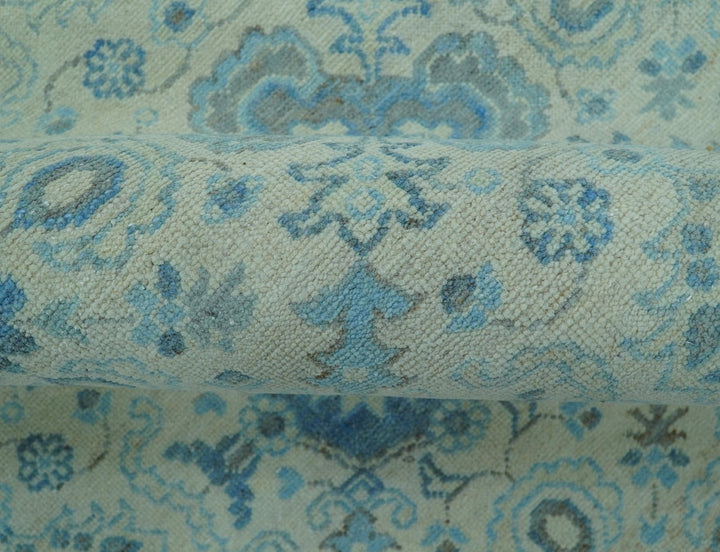 Distressed Hand Knotted Blue And Beige Oriental Design 8x10 Wool Area Rug - The Rug Decor