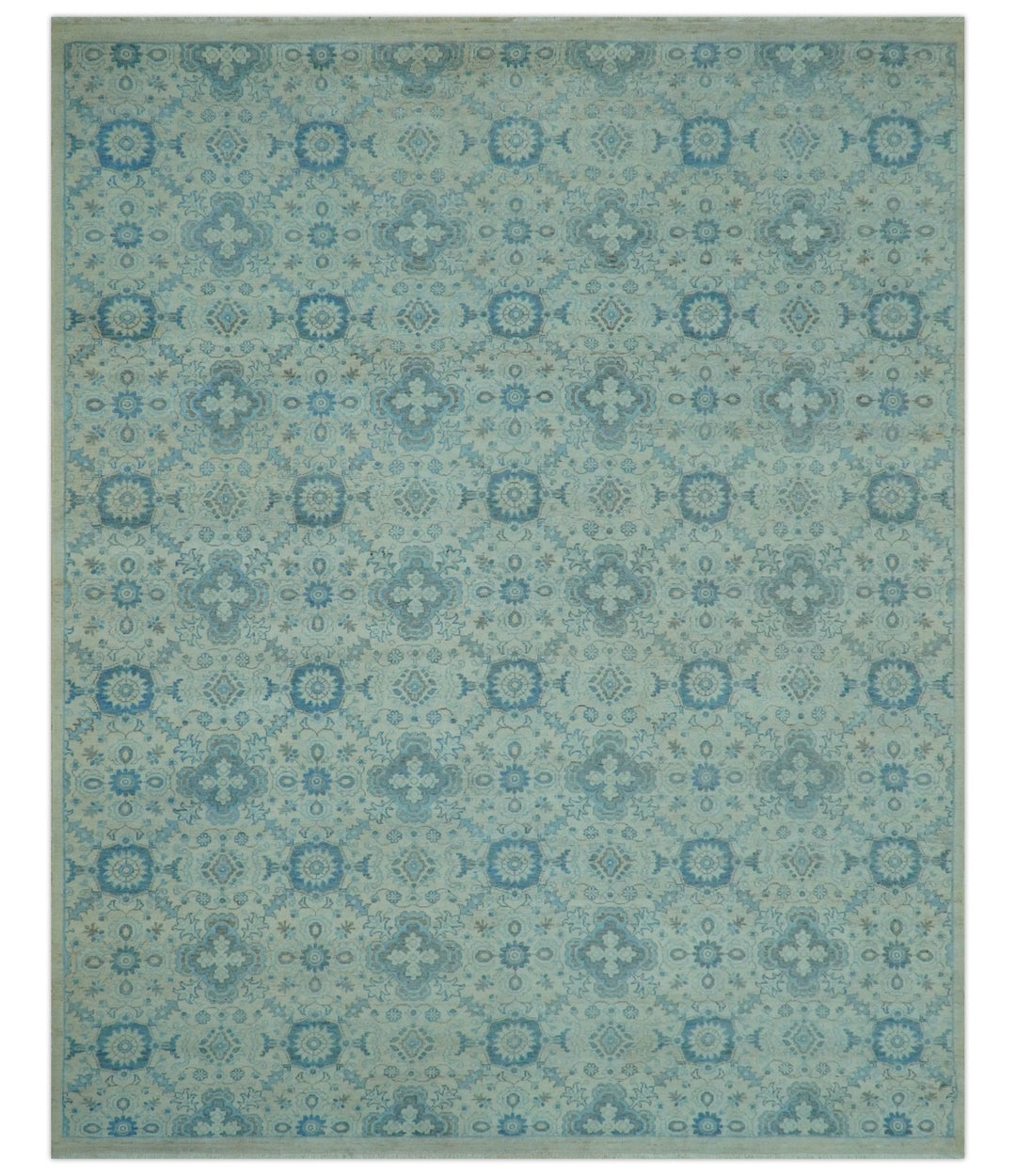 Distressed Hand Knotted Blue And Beige Oriental Design 8x10 Wool Area Rug - The Rug Decor