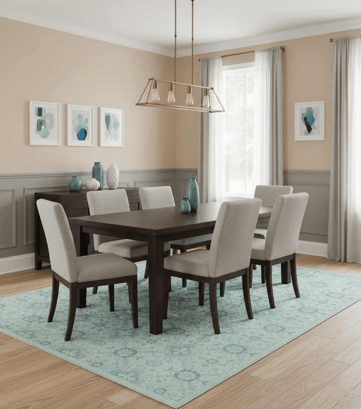 Distressed Hand Knotted Blue And Beige Oriental Design 8x10 Wool Area Rug - The Rug Decor