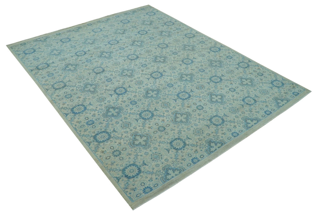 Distressed Hand Knotted Blue And Beige Oriental Design 8x10 Wool Area Rug - The Rug Decor