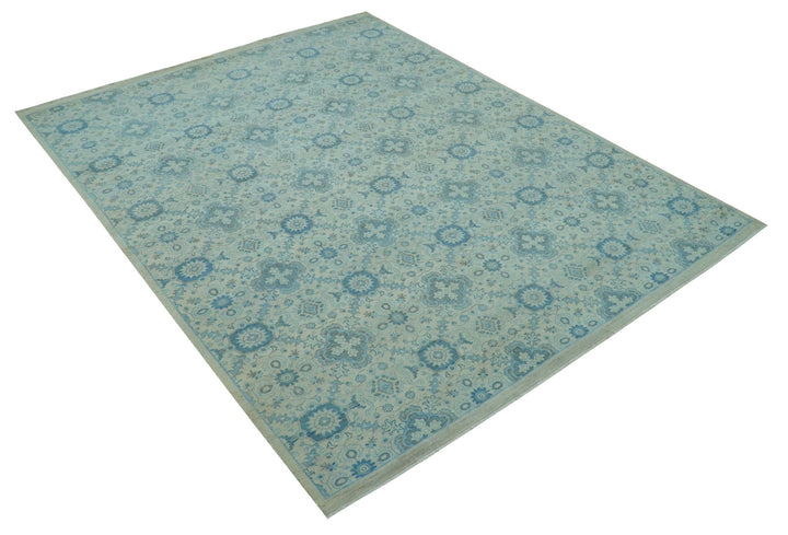 Distressed Hand Knotted Blue And Beige Oriental Design 8x10 Wool Area Rug - The Rug Decor
