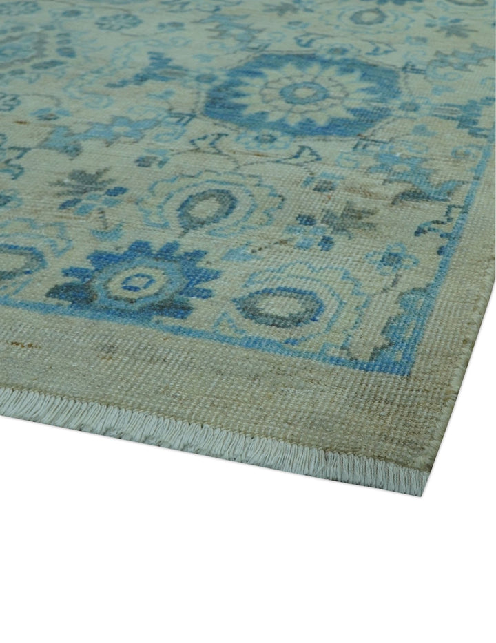 Distressed Hand Knotted Blue And Beige Oriental Design 8x10 Wool Area Rug - The Rug Decor