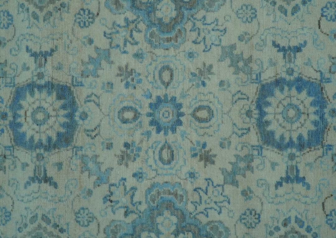 Distressed Hand Knotted Blue And Beige Oriental Design 8x10 Wool Area Rug - The Rug Decor