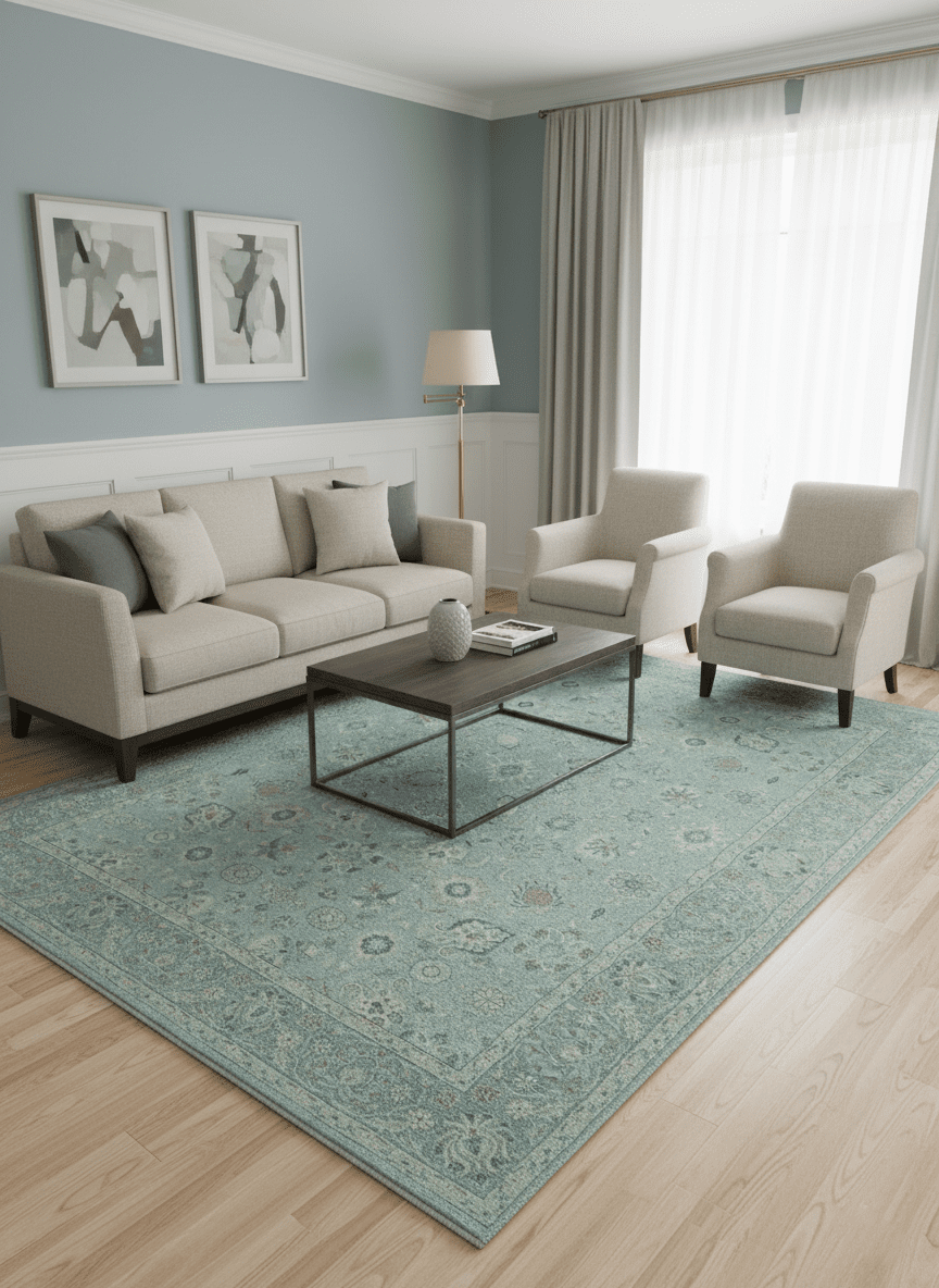 Distressed Hand Knotted Blue And Beige Traditional Design 9x13 Wool Area Rug - The Rug Decor
