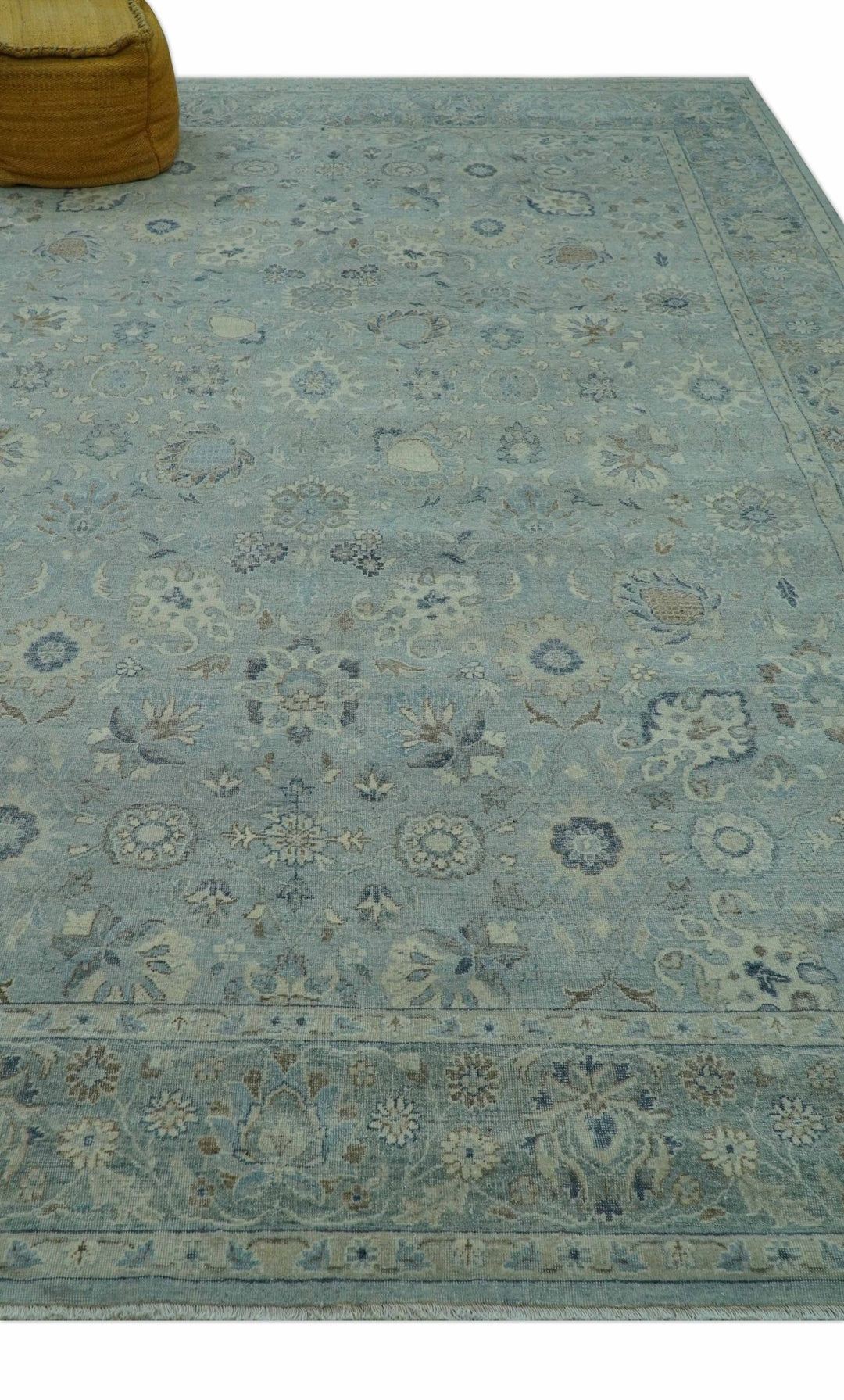 Distressed Hand Knotted Blue And Beige Traditional Design 9x13 Wool Area Rug - The Rug Decor
