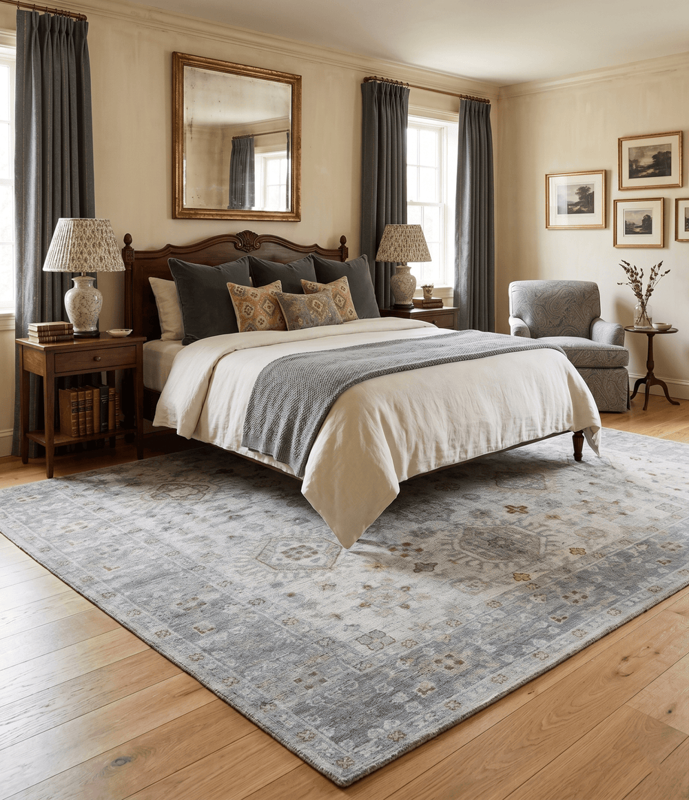 Distressed Hand Knotted Traditional Silver and Rust Custom Made Wool Area Rug - The Rug Decor