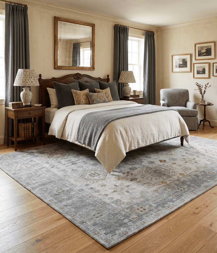 Distressed Hand Knotted Traditional Silver and Rust Custom Made Wool Area Rug - The Rug Decor