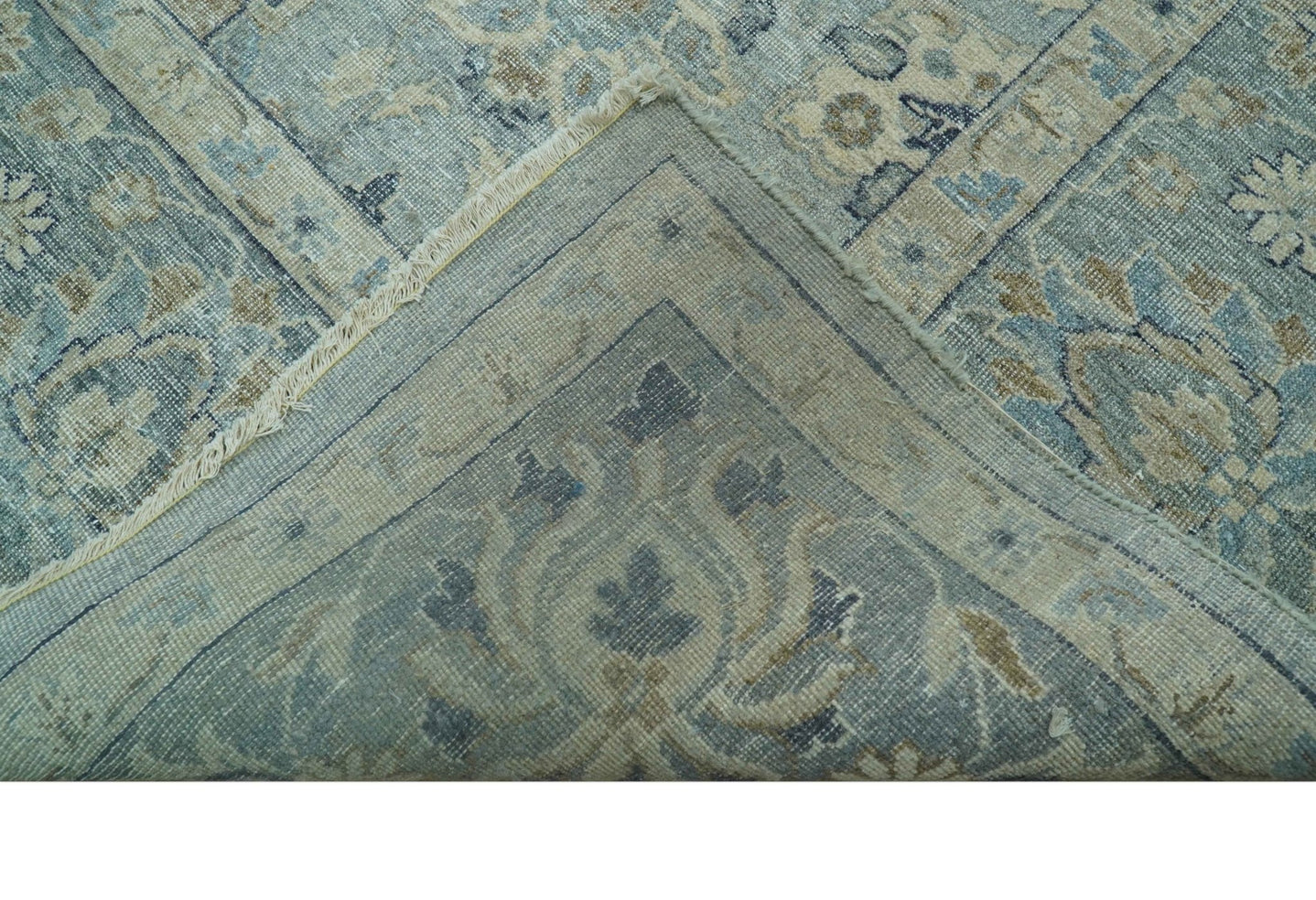 Distressed traditional And Beige Hand Knotted 10x14 Wool Area Rug - The Rug Decor