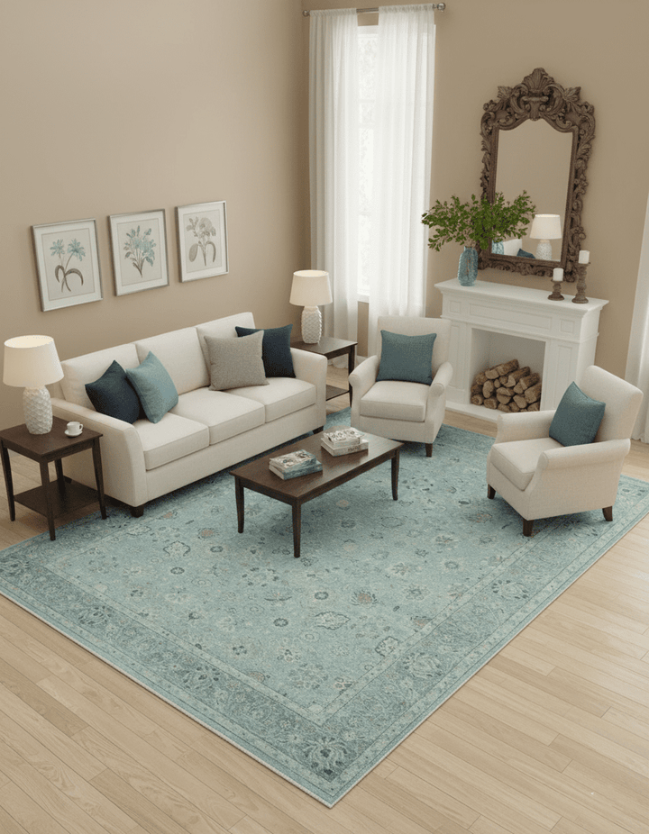 Distressed traditional And Beige Hand Knotted 10x14 Wool Area Rug - The Rug Decor