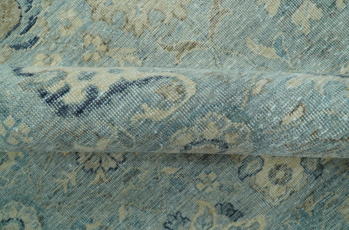 Distressed traditional And Beige Hand Knotted 10x14 Wool Area Rug - The Rug Decor