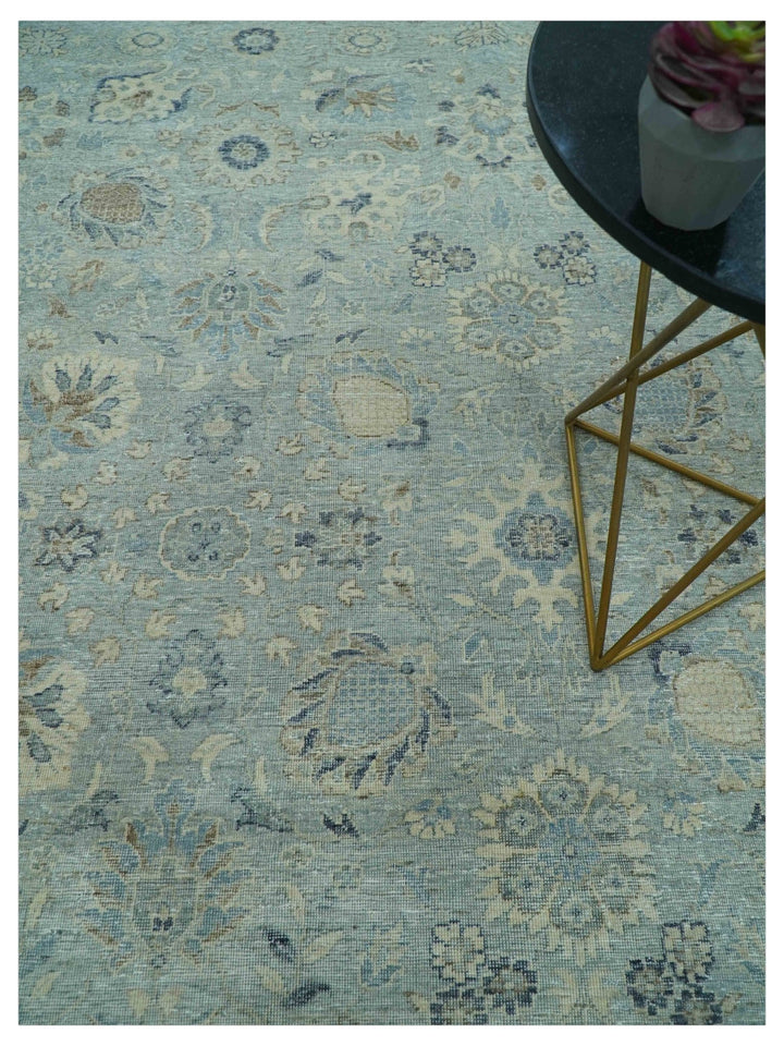 Distressed traditional And Beige Hand Knotted 10x14 Wool Area Rug - The Rug Decor