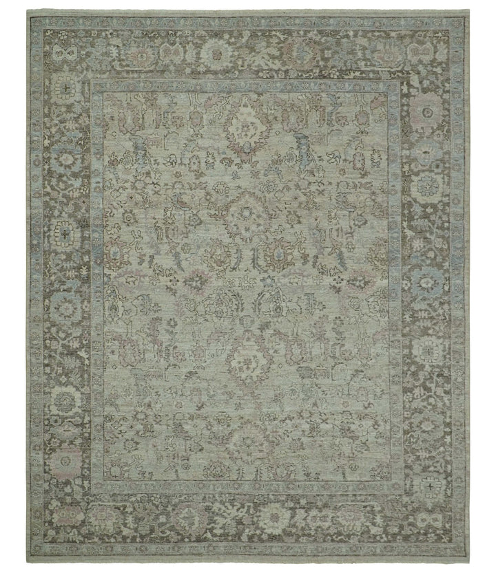 Distressed Traditional Design Beige, Brown And Pink 8x10 Hand Knotted wool rug - The Rug Decor