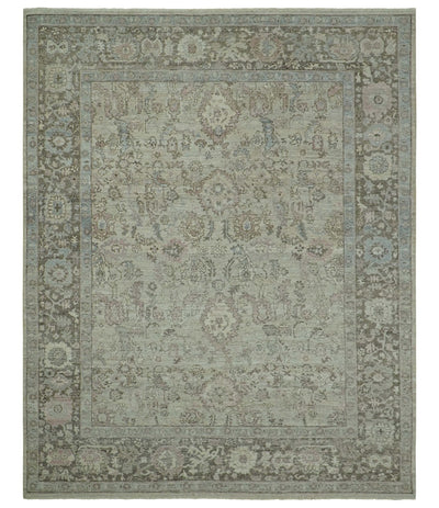 Distressed Traditional Design Beige, Brown And Pink 8x10 Hand Knotted wool rug - The Rug Decor