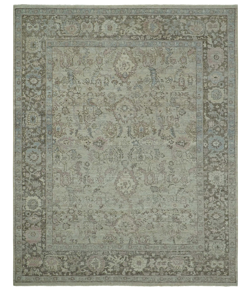 Distressed Traditional Design Beige, Brown And Pink 8x10 Hand Knotted wool rug - The Rug Decor