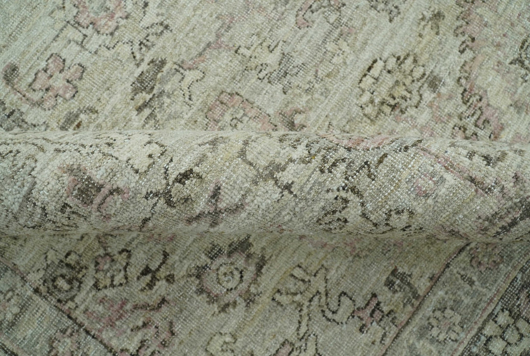 Distressed Traditional Design Beige, Brown And Pink 8x10 Hand Knotted wool rug - The Rug Decor