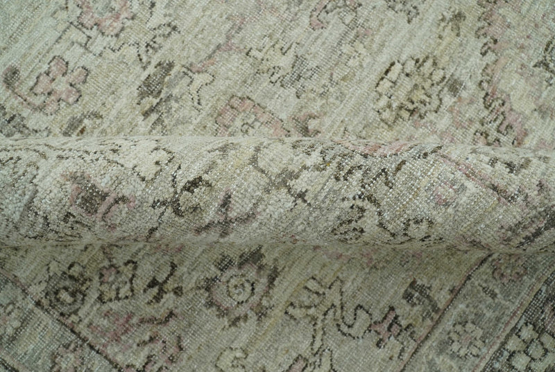 Distressed Traditional Design Beige, Brown And Pink 8x10 Hand Knotted wool rug - The Rug Decor