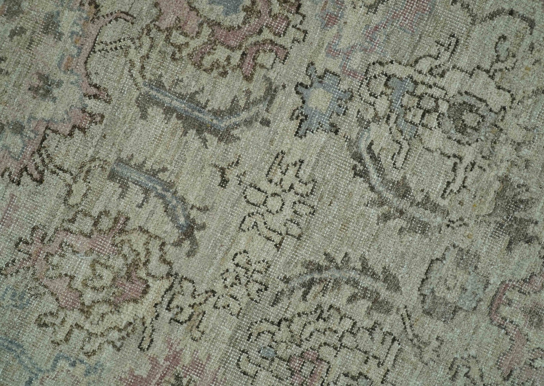 Distressed Traditional Design Beige, Brown And Pink 8x10 Hand Knotted wool rug - The Rug Decor